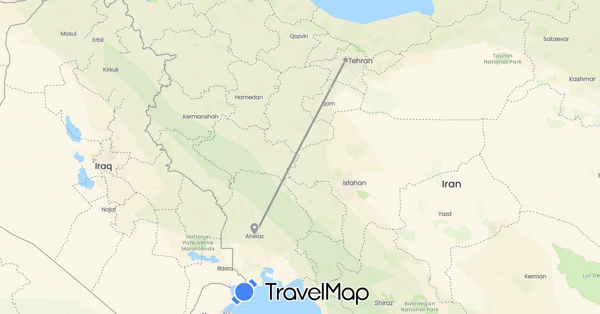 TravelMap itinerary: driving, plane in Iran (Asia)